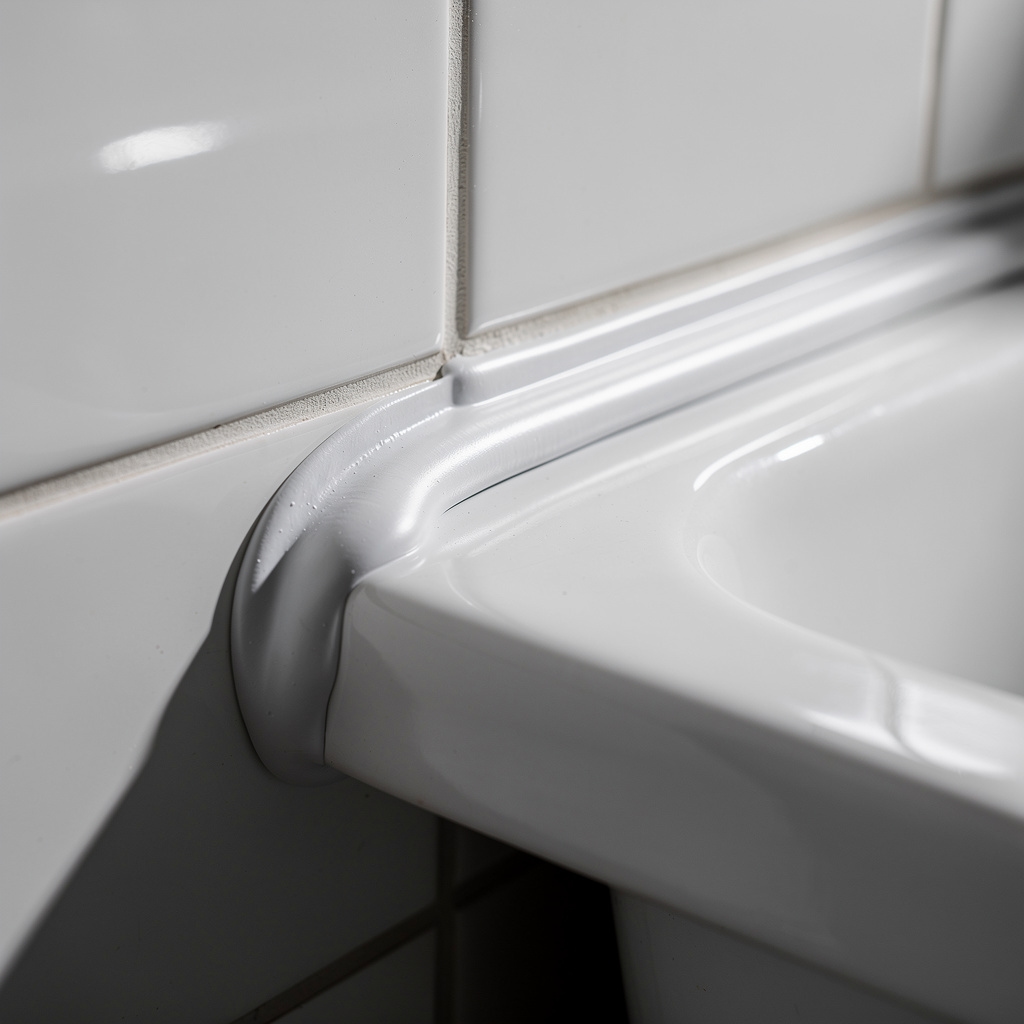 Nowy silikon sanitarny nałożony wzdłuż wanny